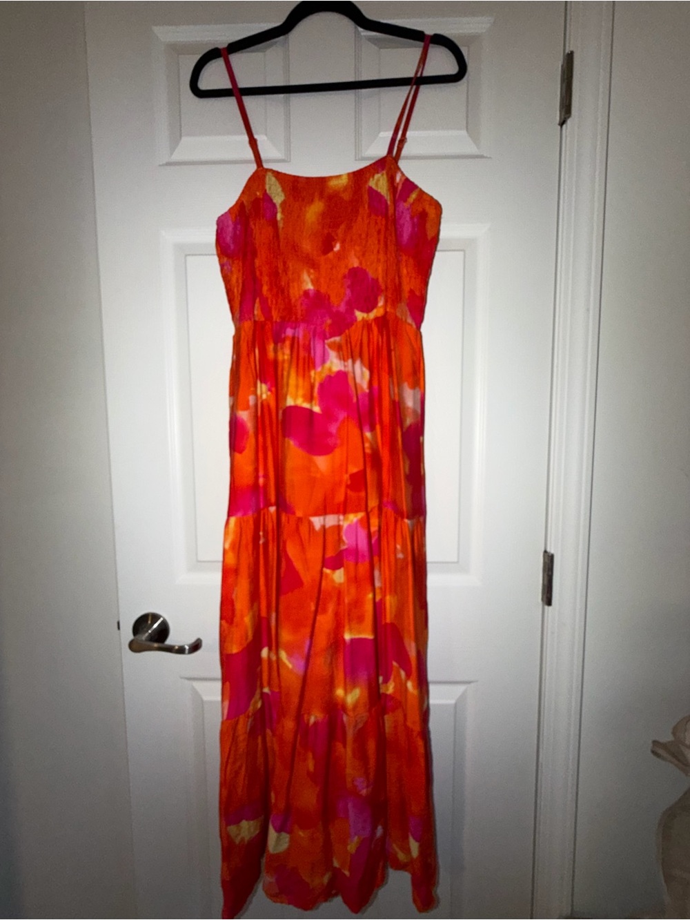 Women’s Orange & Pink Floral Maxi Dress - Sleeveless Spaghetti Strap